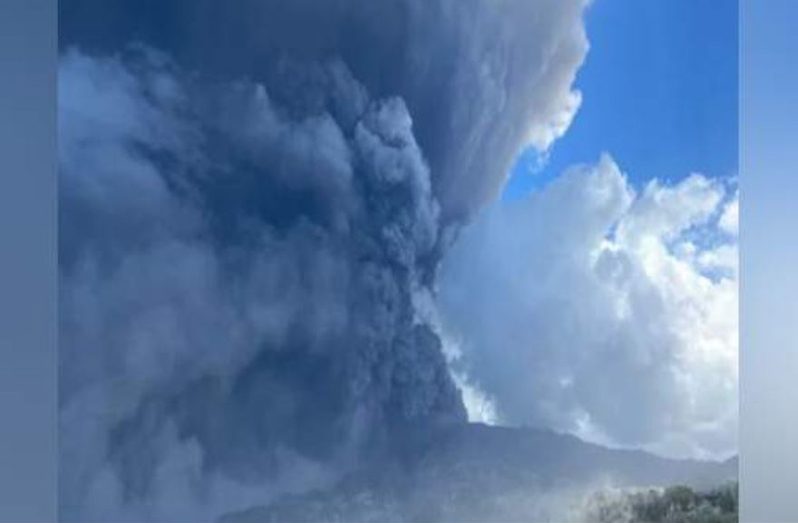 The eruption of La Soufriere, as seen from just off the north west coast of St Vincent on April 22, 2021. (Photo: CMC)