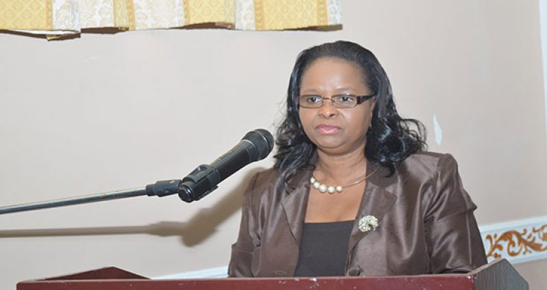 Minister of Social Protection Volda Lawrence addressing members of the RWAC at the Regency Hotel.