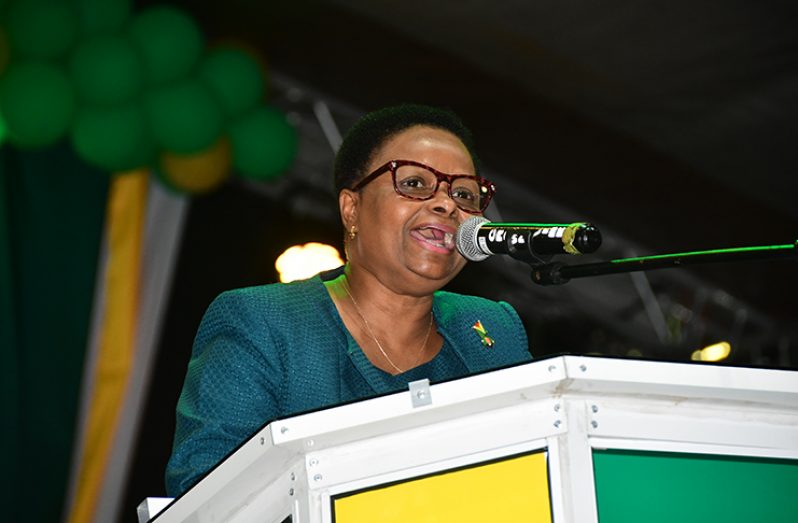 Minister of Public Health, Volda Lawrence, makes her case for the incumbent APNU+AFC coalition to have a second term (Adrian Narine photo)
