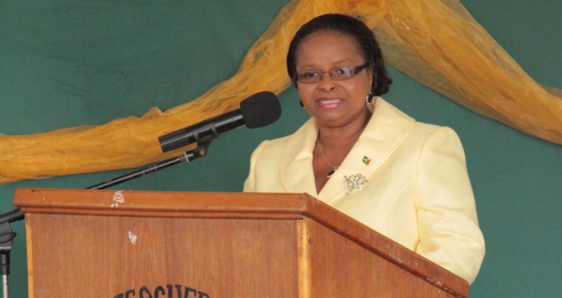 Minister Lawrence addressing teachers from across the country at the Guyana Teachers Union forum