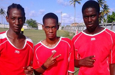 Pouderoyen FC goalscorers Dwayne St Kitts, Morgan Denny and Jermaine McDonald