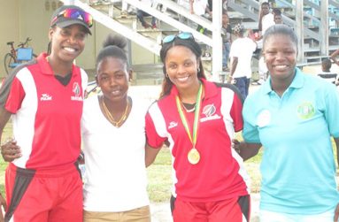 (From left) the four West Indies players, Britney Cooper, Shemaine Campbelle, Merissa Aguilleira and Tremayne Smartt