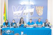 The U.S.-sanctioned businessman, Azruddin Mohamed with former A Partnership for National Unity +Alliance for Change (APNU+AFC) parliamentarians, Natasha Singh-Lewis, Dawn Hastings-Williams and Tabitha Sarabo-Halley, the party’s General Secretary Odessa Primus and former Guyana Sugar Corporation (GuySuCo) Agriculture Director, Vishnu Panday at the WIN manifesto launch last Thursday