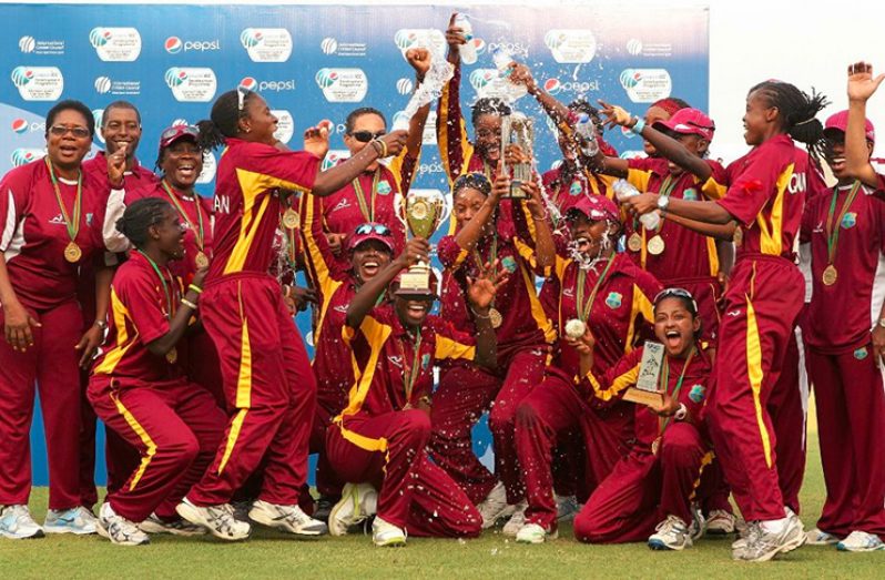 Windies Women celebrate after winning the ICC World T 20 at Eden Gardens in Kolkata.