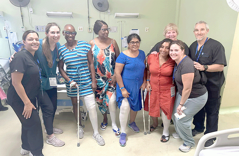 Some of the recipients of the knee joint replacement surgeries at the GPHC along with member of the Women Orthopaedic Global Outreach team