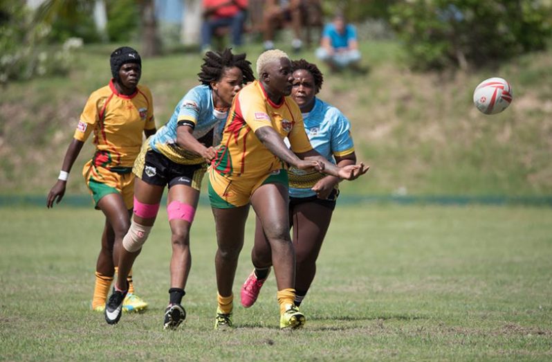Guyana’s Women Rugby Team during a recent outing against St Lucia