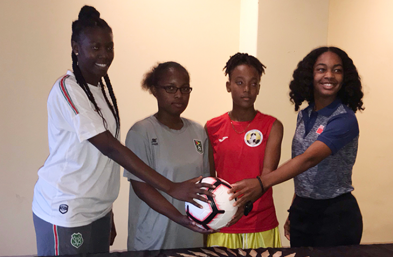 WE’RE READY! Some of the captains from the competing teams show some camaraderie ahead of the start of the CONCACAF Women’s U-20 Championship Qualifiers Group A action.