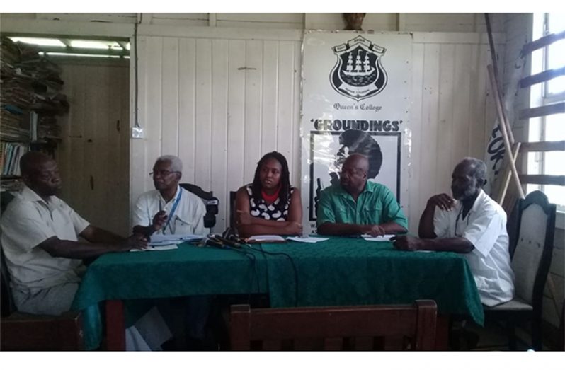 The head table at yesterday’s WPA press conference, from left, Randolph Williams, Dr. Clive Thomas, Tabitha Sarabo, Dr. David Hinds, and Tacuma Ogunseye