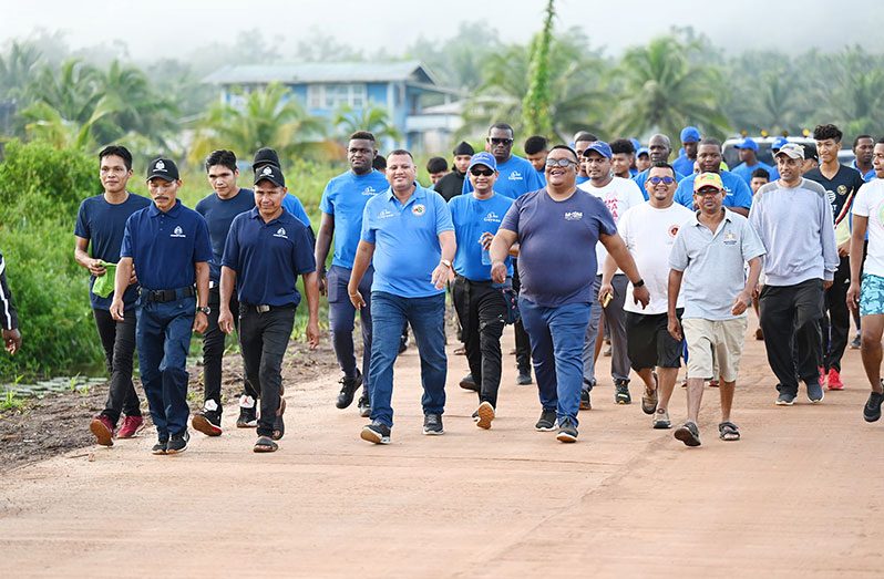 Minister Croal leads MoM walk-a-thon exercise in Mabaruma