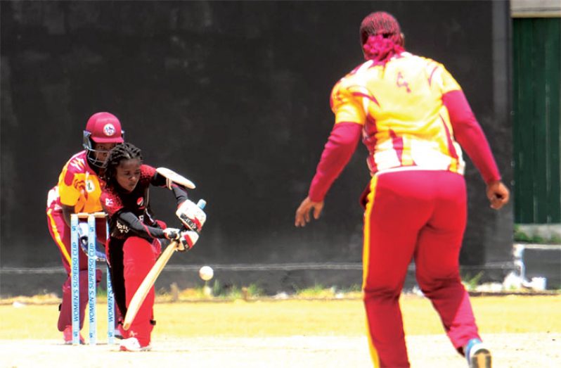 Trinidad & Tobago opener Felicia Walters plays through the leg-side during her unbeaten knock of 32 which secured victory over Leeward Islands. (Adrian Narine Photo)