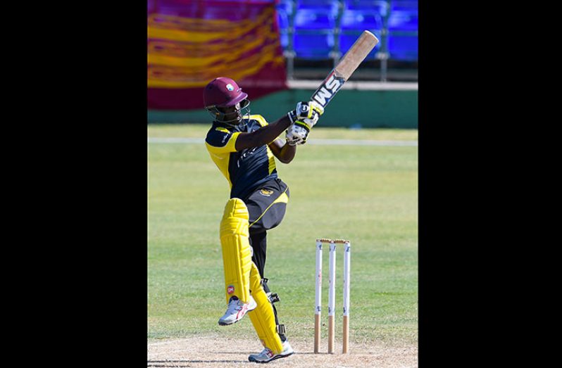 Opener Chadwick Walton pulls during his entertaining 121 against England at Warner Park on Saturday. (Photo courtesy WICB Media)