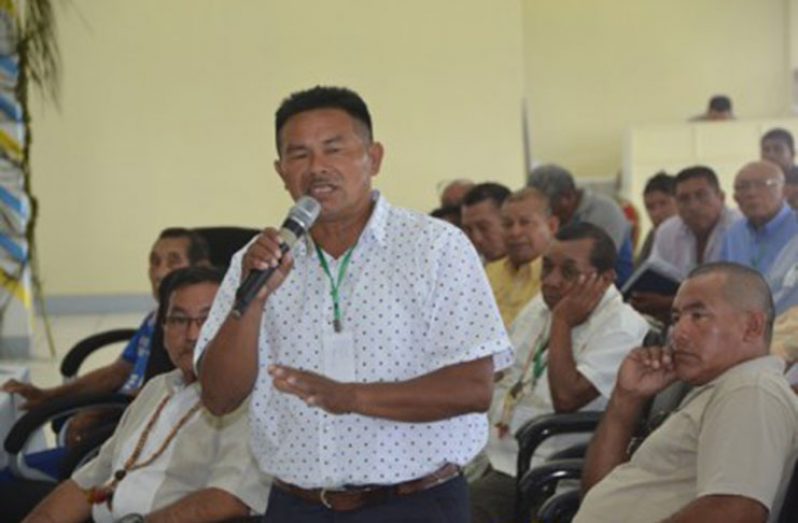 Toshao of Waramadong, Clyde Henry, raising his concerns (DPI)