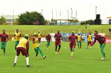 The Guyana Amazon Warriors squad during their practice session yesterday.
