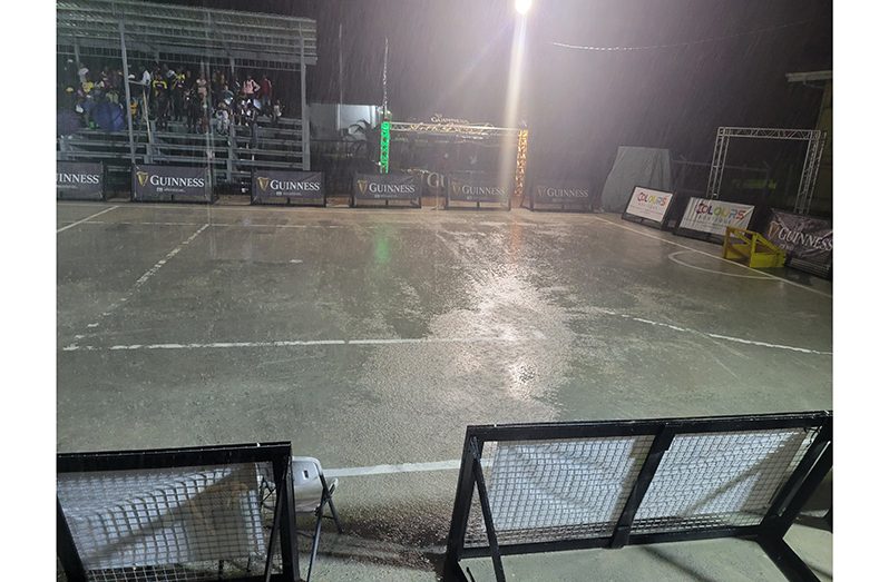 The wet playing surface at the Retrieve Tarmac was deemed unsafe for players by the tournament officials due to the persistent rainfall