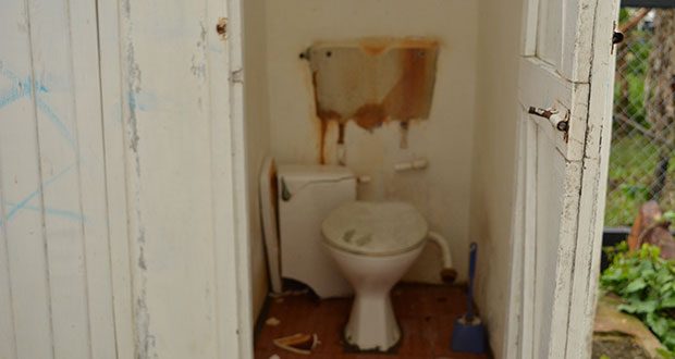 One of the out-of-order washrooms at the Charity Secondary School
