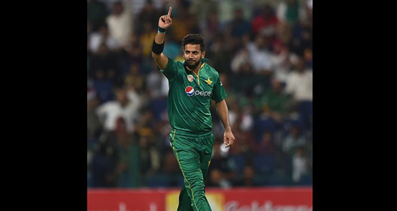 Player-of-the-match Imad Wasim celebrates after taking a wicket.