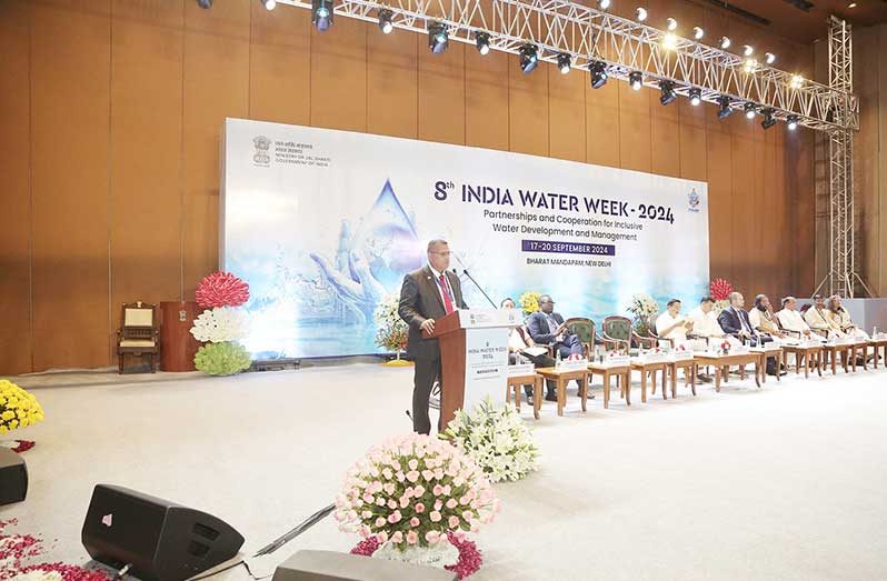 Minister of Housing and Water, Hon. Collin D Croal, is currently representing Guyana at the eight India Water Week-2024, where he delivered remarks during the Ministerial Plenary Session