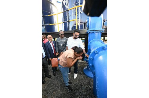 President Dr. Mohamed Irfaan Ali attended a commissioning ceremony of the water treatment facility at Wales in March 2025