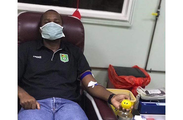 GFF president Wayne Forde donates blood in observance of World Blood Donor Day 2020.