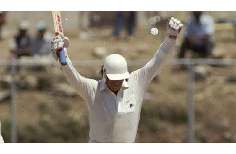 Wayne Larkins celebrates the winning run in Jamaica in 1990  (Getty Images)