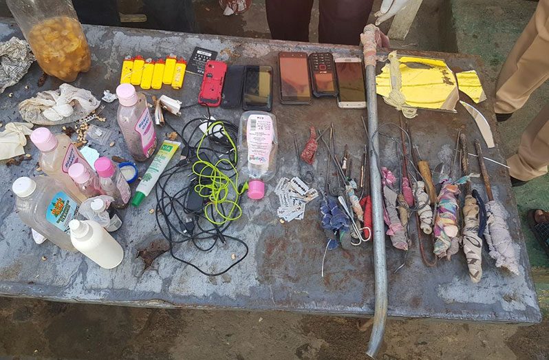 The seized items unearthed during the prison raid