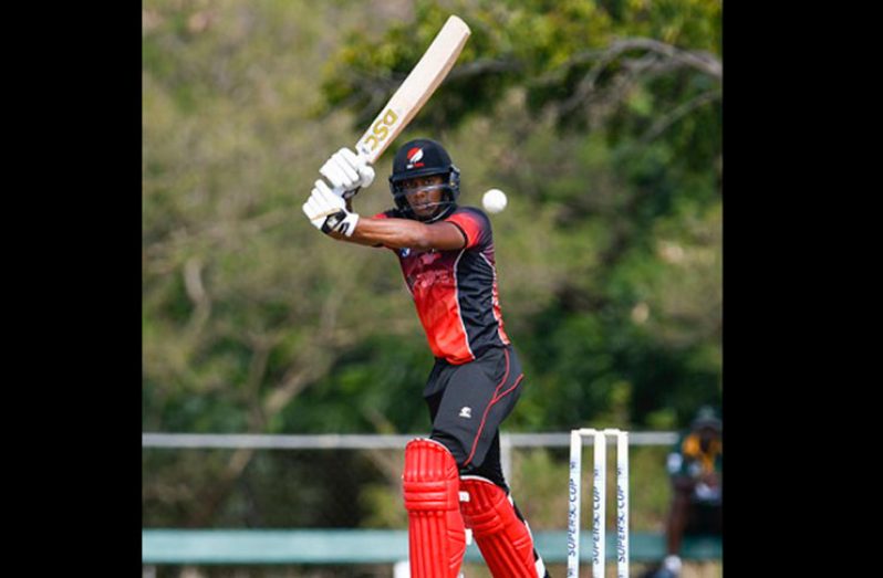 Tion Webster gathers runs through the on-side during his half-century for Red Force yesterday. (Photo courtesy CWI Media)