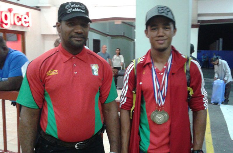 Matthew Assing (athlete) and Mr Sean Cozier (coach) upon arrival at Cheddi Jagan International Airport on Sunday evening