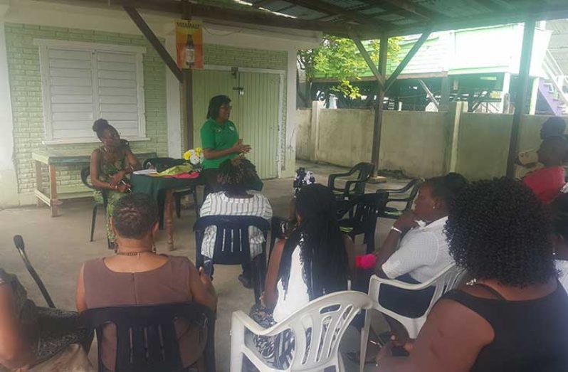 Minister of Public Telecommunications, Ms Cathy Hughes, interacting with Region Five residents on Sunday