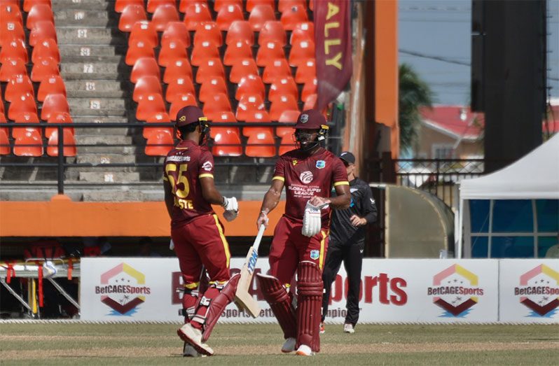 John Campbell and Akeem Auguste shared in a 66-run opening stand at Providence last night (Sachin Persaud photo)