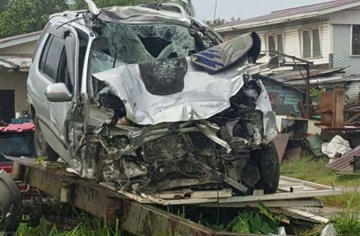 The remains of the Toyota motorcar following the accident.