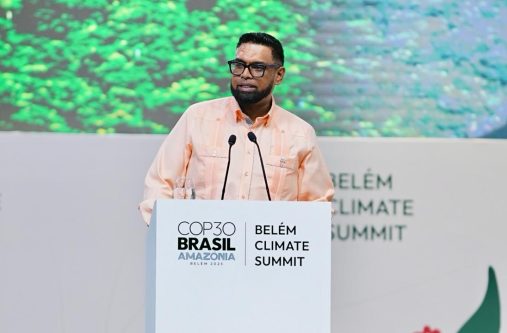 President Dr Irfaan Ali addressing  COP28 in Belém, Brazil (Photo: José Cheddi/ Office of the President)