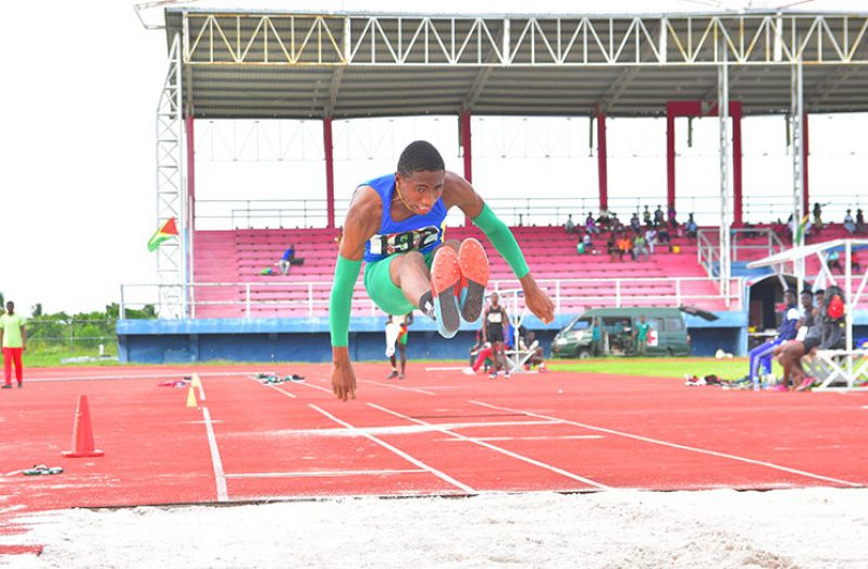 Anthony Williams has been in terrific form and is Guyana’s leading male long-jumper set to travel to the CARIFTA Games in the Bahamas. (Samuel Maughn photo)