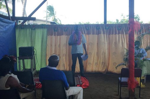 Attorney General Basil Williams addressing residents at Limlair Village, Corentyne,  on Sunday