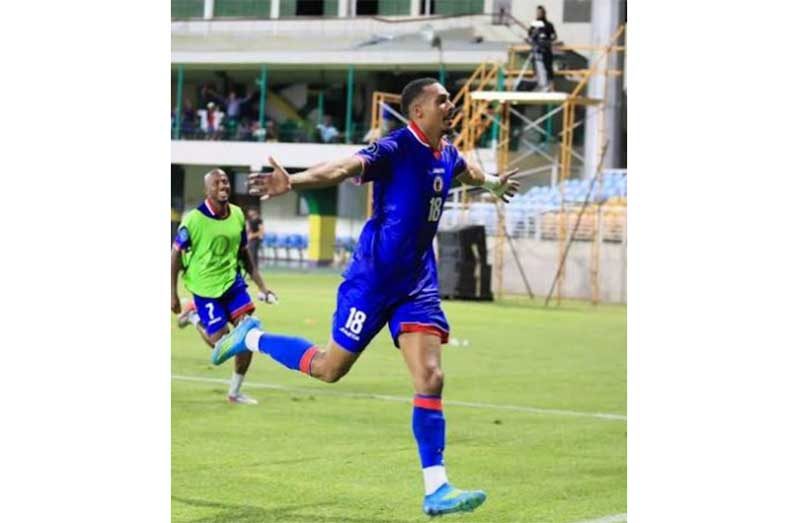 Haiti’s Wilson Isidor celebrates after scoring the winner against Trinidad and Tobago in their Nations League encounter