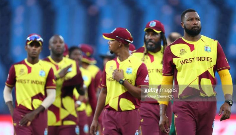 West Indies players walk off the field after their second defeat (Photo by Michael Steele-ICC/ICC via Getty Images)