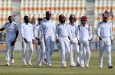 West Indies players walk off the pitch after their historic victory over Pakistan in the second Test at Multan on Monday (Photo courtesy CWI Media)