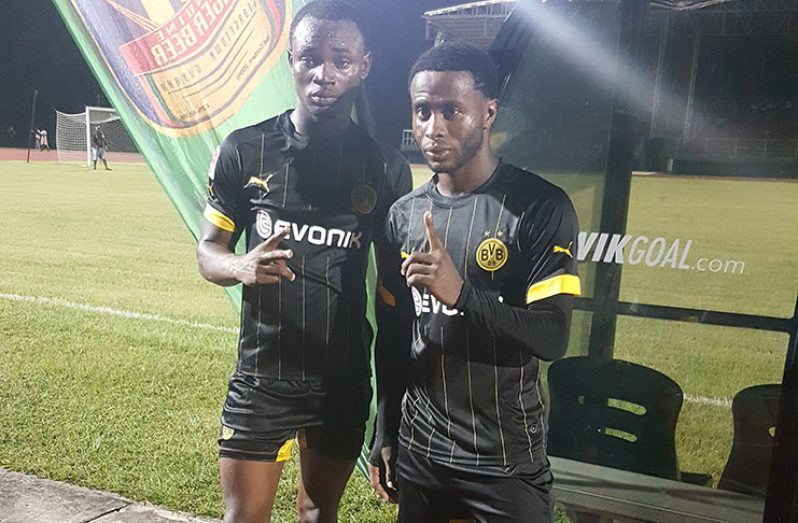 Uitvlugt scorers Jamal Harvey (left) and Trayon Bobb