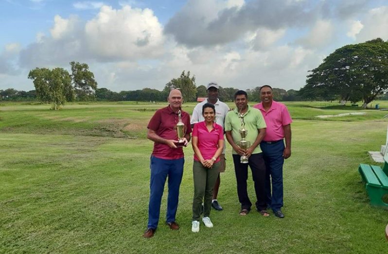 From left– William Walker, Anasha Ally, Mohanlall Dinanauth, Kalyan Tiwari, and club president, Aleem Hussain.