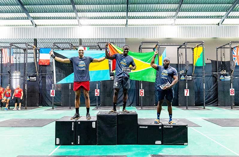 Roley Chandler finished ahead of Jaime Thompson (Bahamas – left) and Kellon Reid (Guyana) in the Intermediate competition.