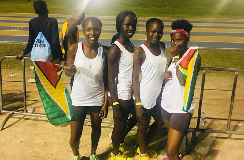 The Gold medal-winning CWSS 'Multi' 4 X 400m team from left: Crystal Hutson, Deshanna Skeete, Shaqua Tyrrell and Leona James