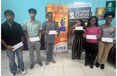 Left to Right Sachin Pitamber, Kyle Couchman,Keron Sandiford, Aditi Joshi, Katelya Sam, Treskole Archibald