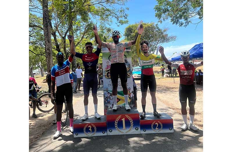 Winners of the Alonzo Greaves Memorial Cycle Race: Jamual John – first; Alexander Leung – second; Alex Mendes – third; Aaron Newton -- fourth and Ajani Cutting -- fifth