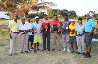 ON Saturday last, the Lusignan Golf Club (LGC) hosted the Canada Trophy Stall Golf Tournament. In the end, Arnal Deo emerged victorious over his competitors; Brian Hackett and Kassim Khan were also winners in their respective flights. The Deo family in particular were a regular feature as Arnal Deo, Maurice Deo and Bholawram Deo were among the winners as well.
The results for the tournament were as follows:
Flight 0-12
Kassim Khan - Gross 73, HC 5, Net 68
Patrick Prashad - Gross 81, HC 12, Net 69
Mike Mangal - Gross 78, HC 6, Net 72
Flight 13-20
Brian Hackett - Gross 88, HC 18, Net 70
Joseph John - Gross 86, HC 15, Net 71
Mahesh Shivraj - Gross 87, HC 14, Net 73
Flight 21-36
Arnal Deo - Gross 91, HC 28, Net 63
Maurice Deo - Gross 94, HC 26, Net 78
Bholowram Deo - Gross 90, HC 21, Net 69
Overall Best Net - Arnal Deo 63
Best Gross - Kassim Khan 73
Nearest to pin - Joseph John
Longest Drive - Ravindra Harry
Speaking at the end of the tournament was LGC Vice-President Brian Hackett, who said, "Trophy Stall has been a very good supporter of the Lusignan Golf Club and has been hosting tournaments annually for the last 15 years without exception.
“Their tournaments are usually well-attended. We look forward to this tournament every year as we work with Trophy Stall to improve golf and make it more prominent in Guyana. The tournament was exceptionally attended by more than 23 golfers."


Hackett also noted that Victor Sunich of Trophy Stall Canada, has indicated that he is very pleased to be part of the golf club and that he will be looking forward to sponsoring a second tournament towards the end of this year. Hackett also shares that the LGC welcomes Sunich and appreciates his gesture and ongoing commitment to ensure that golf remains popular in Guyana.

Trophy Stall is a long-time supporter of golf and all sporting activities in Guyana. The sponsor is committed to continuing to be a part of the growth of golf in Guyana. Trophy Stall is the premier seller of a wide range of trophies and sports memorabilia in Guyana.