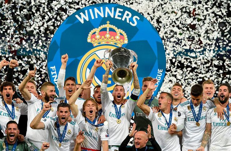 Sergio Ramos and Real Madrid lifted the Champions League trophy for the third year in a row. (Credit Lluis Gene/Agence France-Presse - Getty Images)