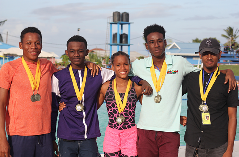 Some of the dominant swimmers (from left) Fitzroy Thom, Leon Seaton, Aleka Persaud, George Telford and Nikhil Ramnarine.