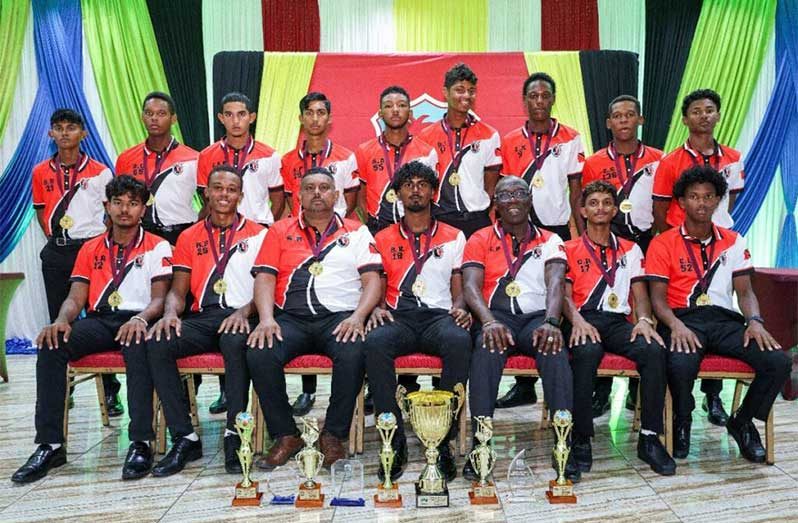 T&T Under-17 cricketers and staff, winners of the Cricket West Indies Under-17 50-over tournament - Photo courtesy TT Cricket Board