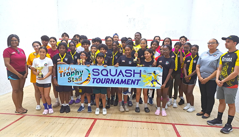 Players with their awards on the Court for a photo shoot (Sean Devers photo)