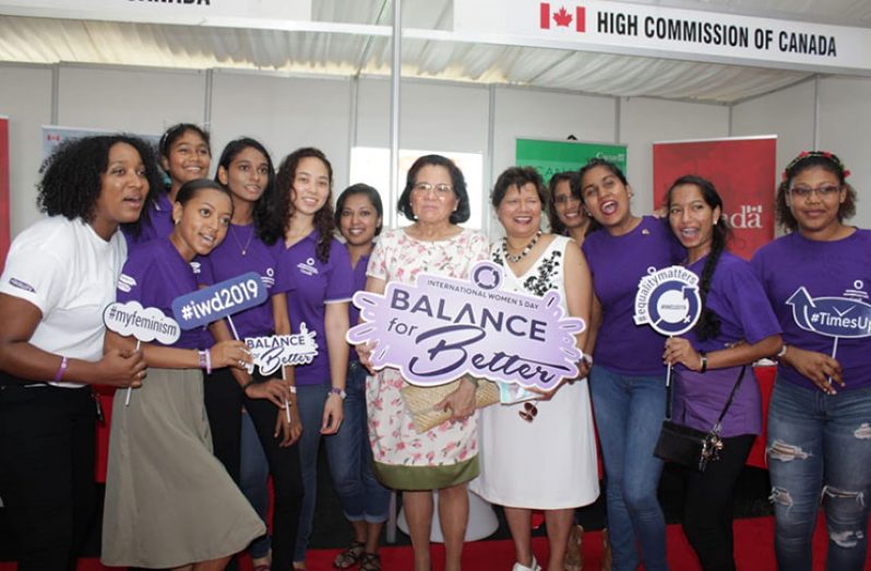 First Lady Sandra Granger and Canadian High commissioner, Lilian Chatterjee with young girls who have been part of the high commission’s project to get local girls involved in leadership positions