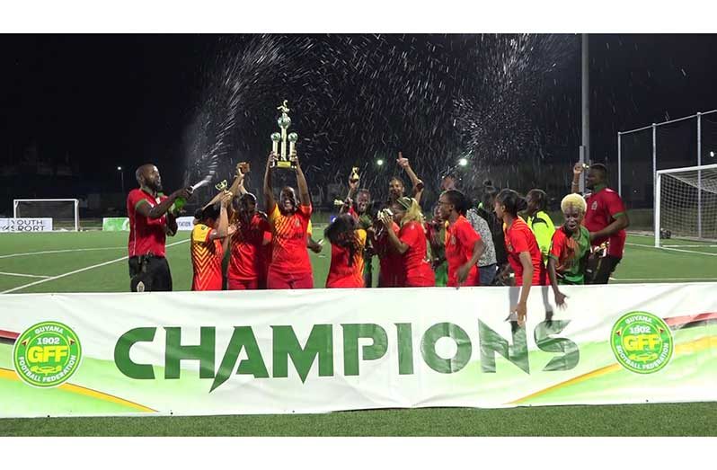 GDF FC women's Team celebrating after winning the Maid Marian Wheat Up Women’s Cup