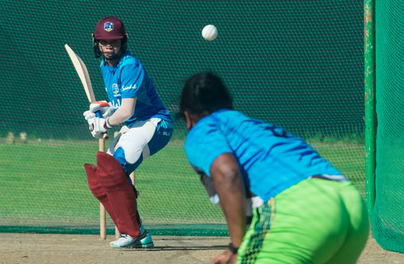 WI ready! The West Indies women undergo their final practice session before the historic standalone Women’s World Cup in the Caribbean. (Delano Williams photo)